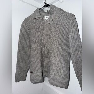 Lacoste Men's Gray Cable-Knit, Zip-Up Sweater